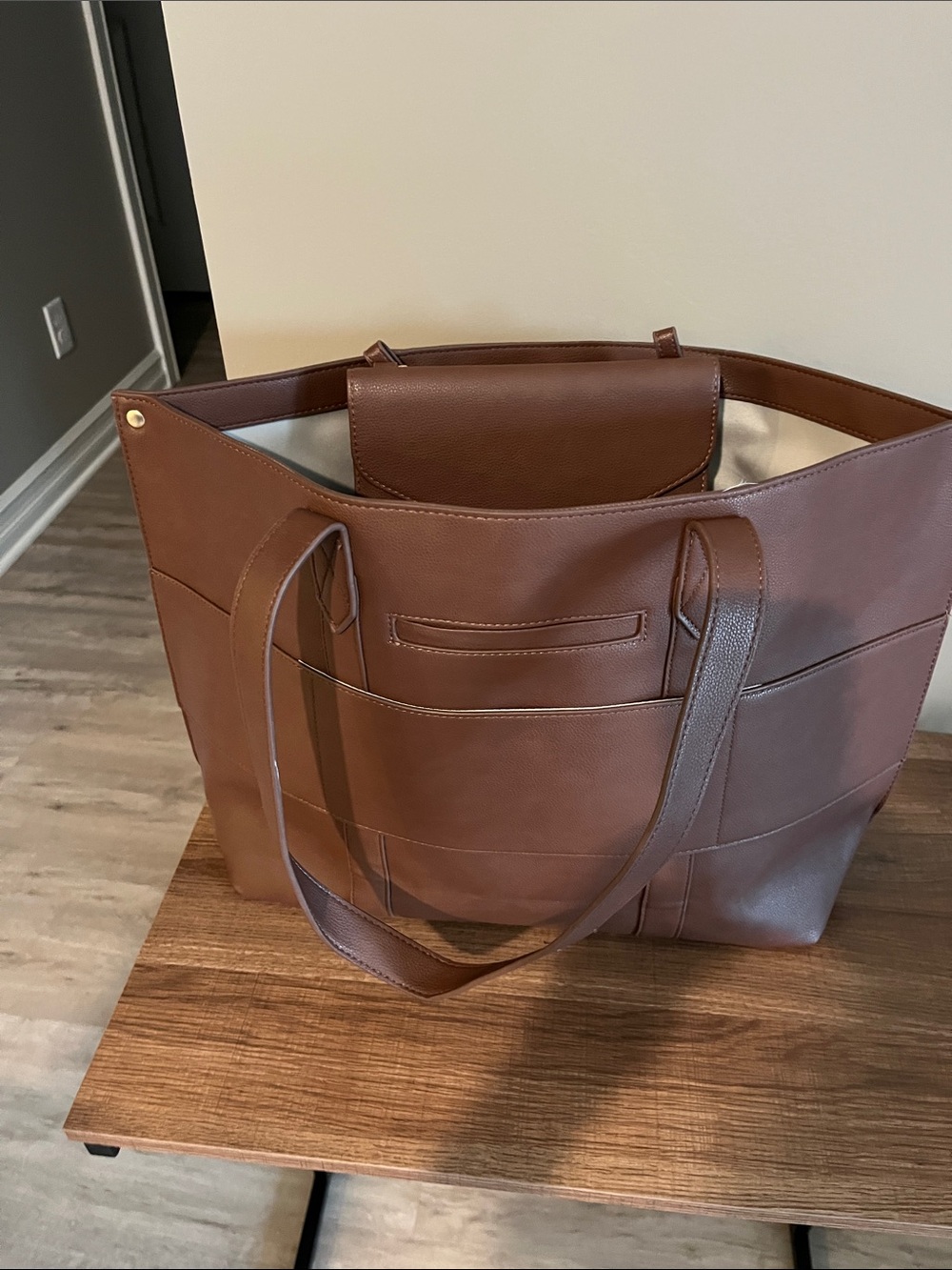 thirty-one Brown Vegan Leather Tote with Exterior Pockets